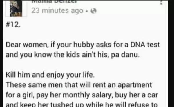”I Won’t Cheat On My Husband, I Would Rather Masturbate ..But If He Cheat On Me, I Will kill Him – Lady Post On Facebook (See Pure Post Photos)
